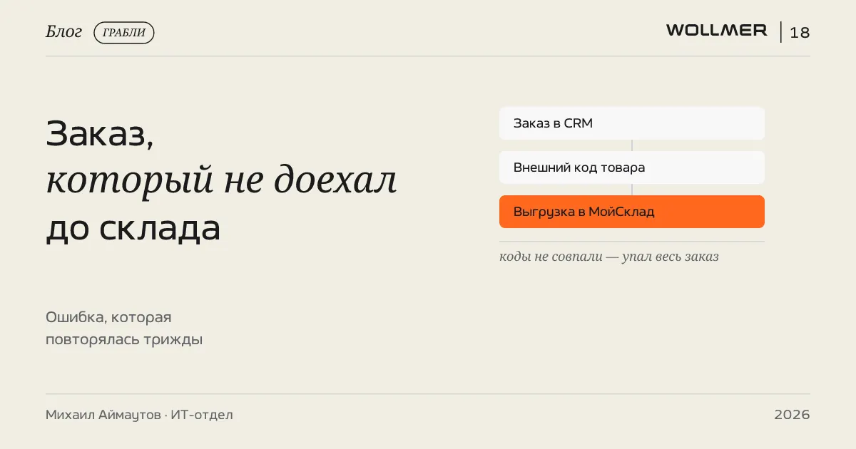 Заказ, который не доехал до склада